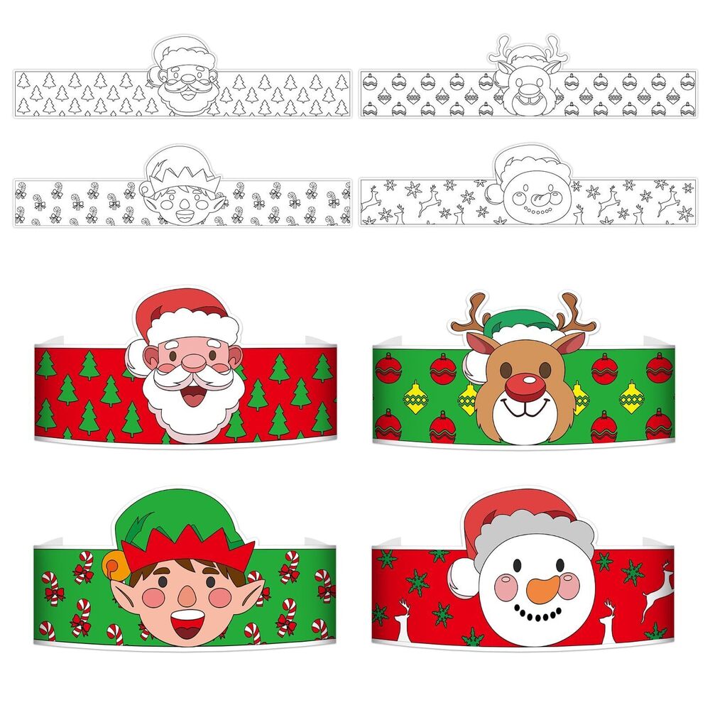 5711 Christmas Coloring Paper Crowns Hat for Kids Christmas Headband 24PCS